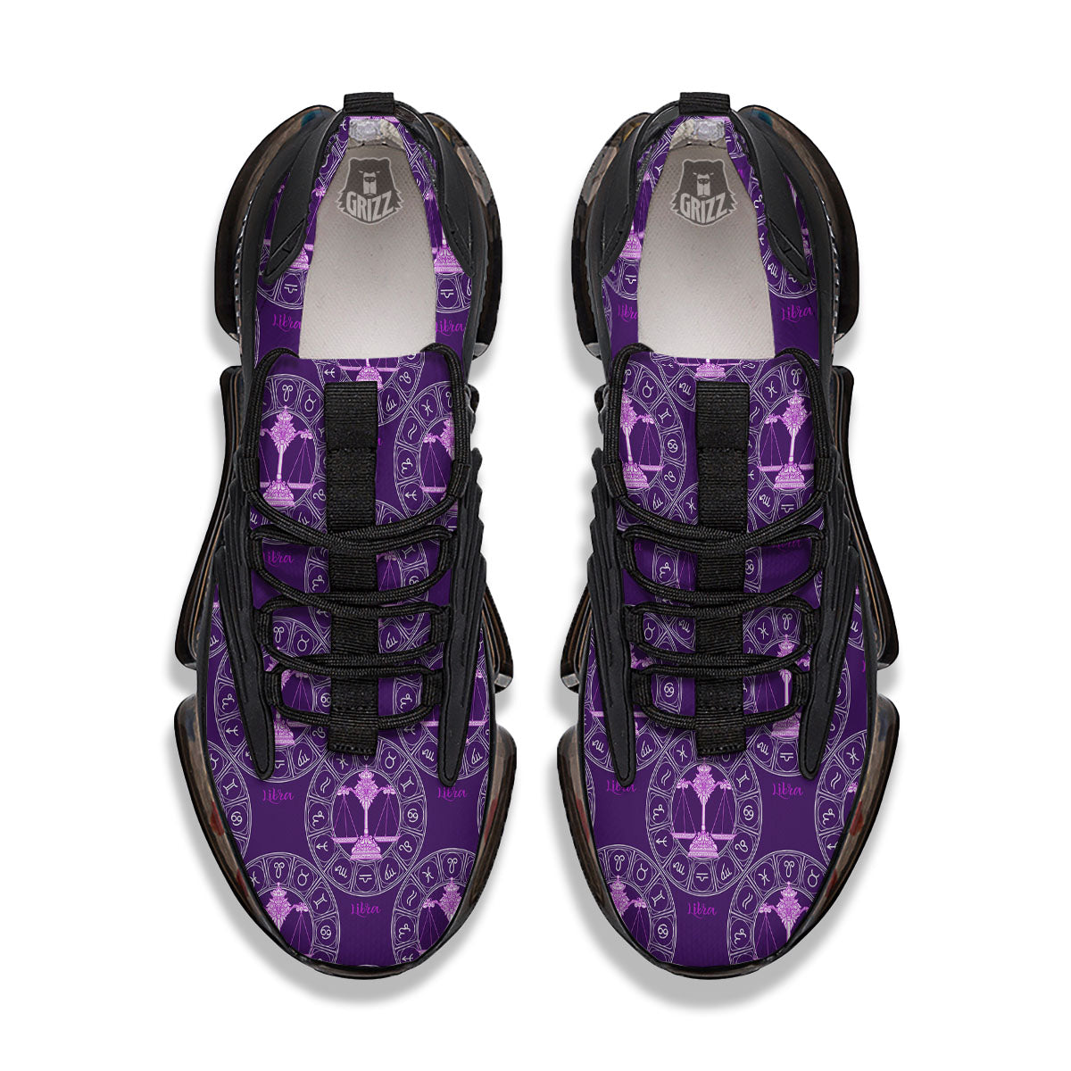 Zodiac Libra Purple Print Pattern Black Gym Shoes-grizzshop