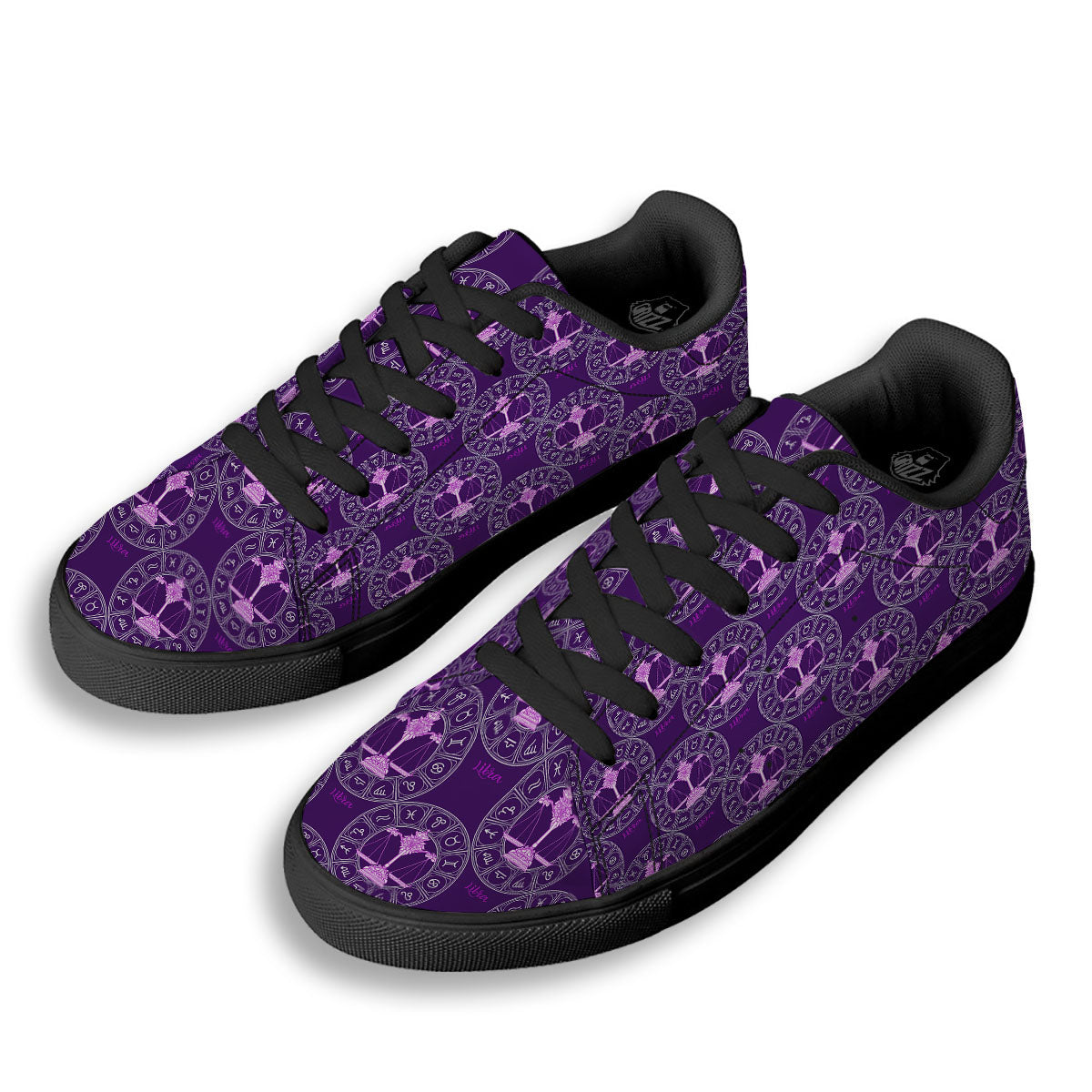 Zodiac Libra Purple Print Pattern Black Low Top Sneakers-grizzshop