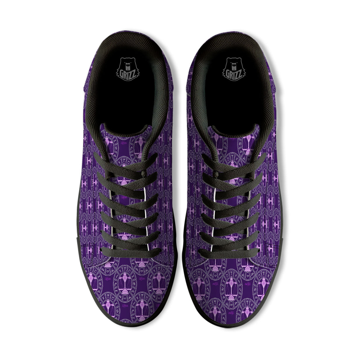 Zodiac Libra Purple Print Pattern Black Low Top Sneakers-grizzshop