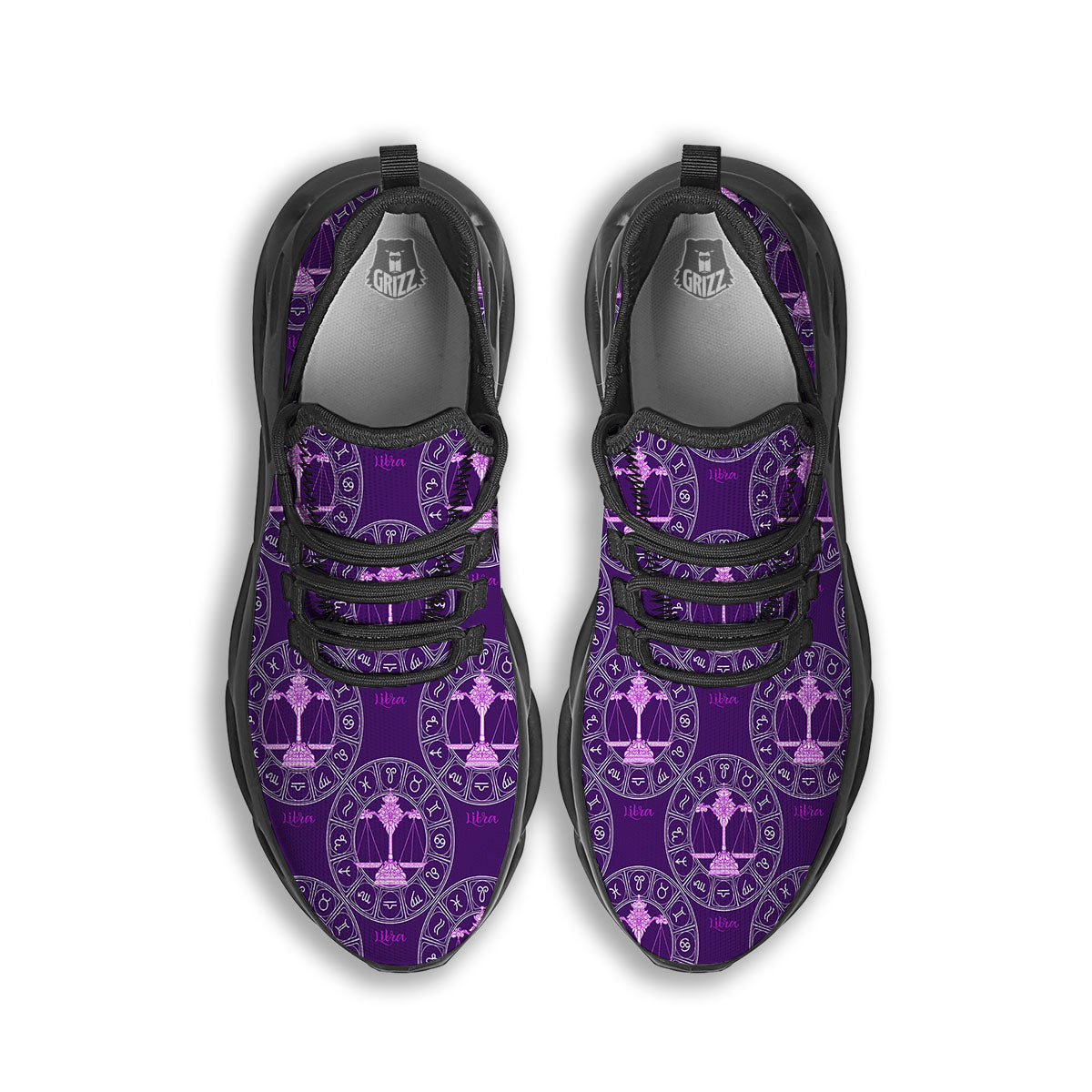 Zodiac Libra Purple Print Pattern Black Running Shoes-grizzshop