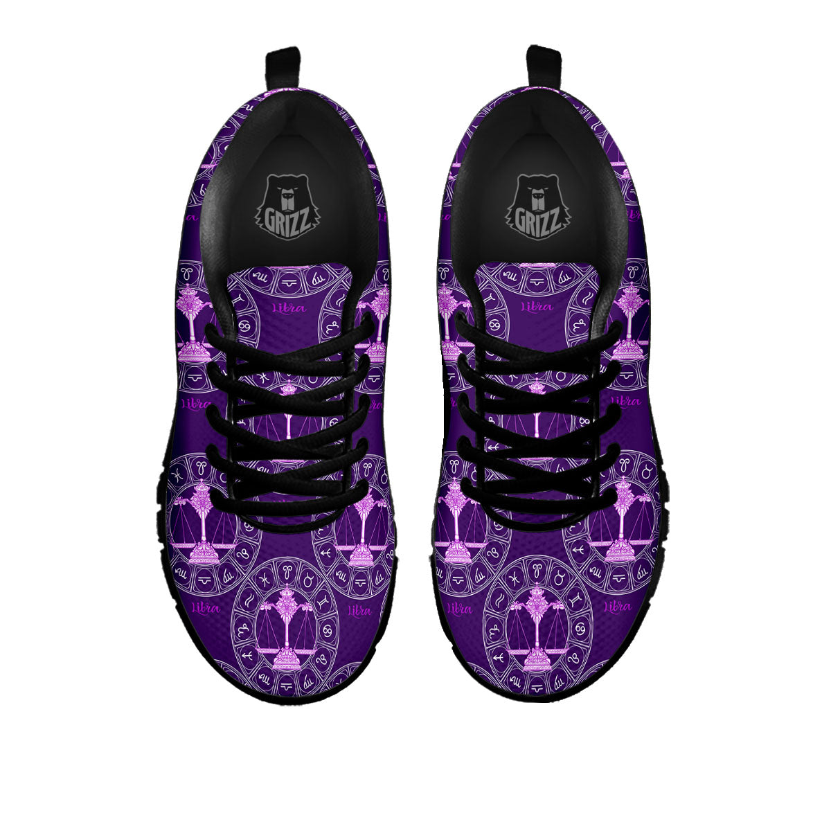 Zodiac Libra Purple Print Pattern Black Sneaker-grizzshop