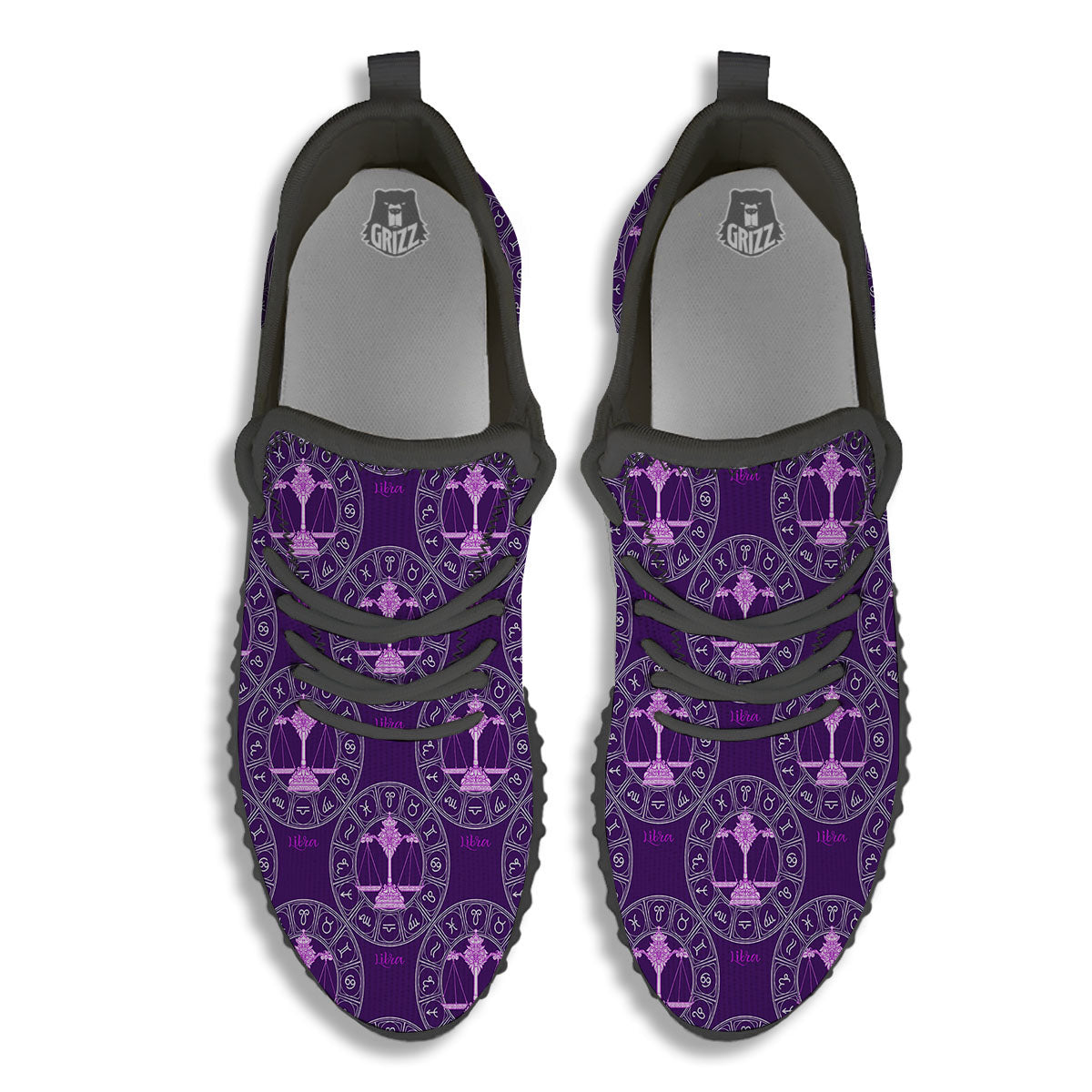 Zodiac Libra Purple Print Pattern Black Walking Shoes-grizzshop