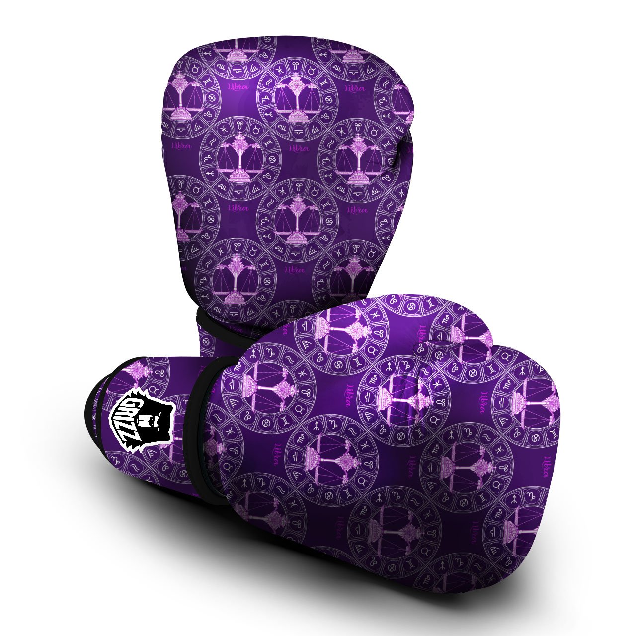 Zodiac Libra Purple Print Pattern Boxing Gloves-grizzshop