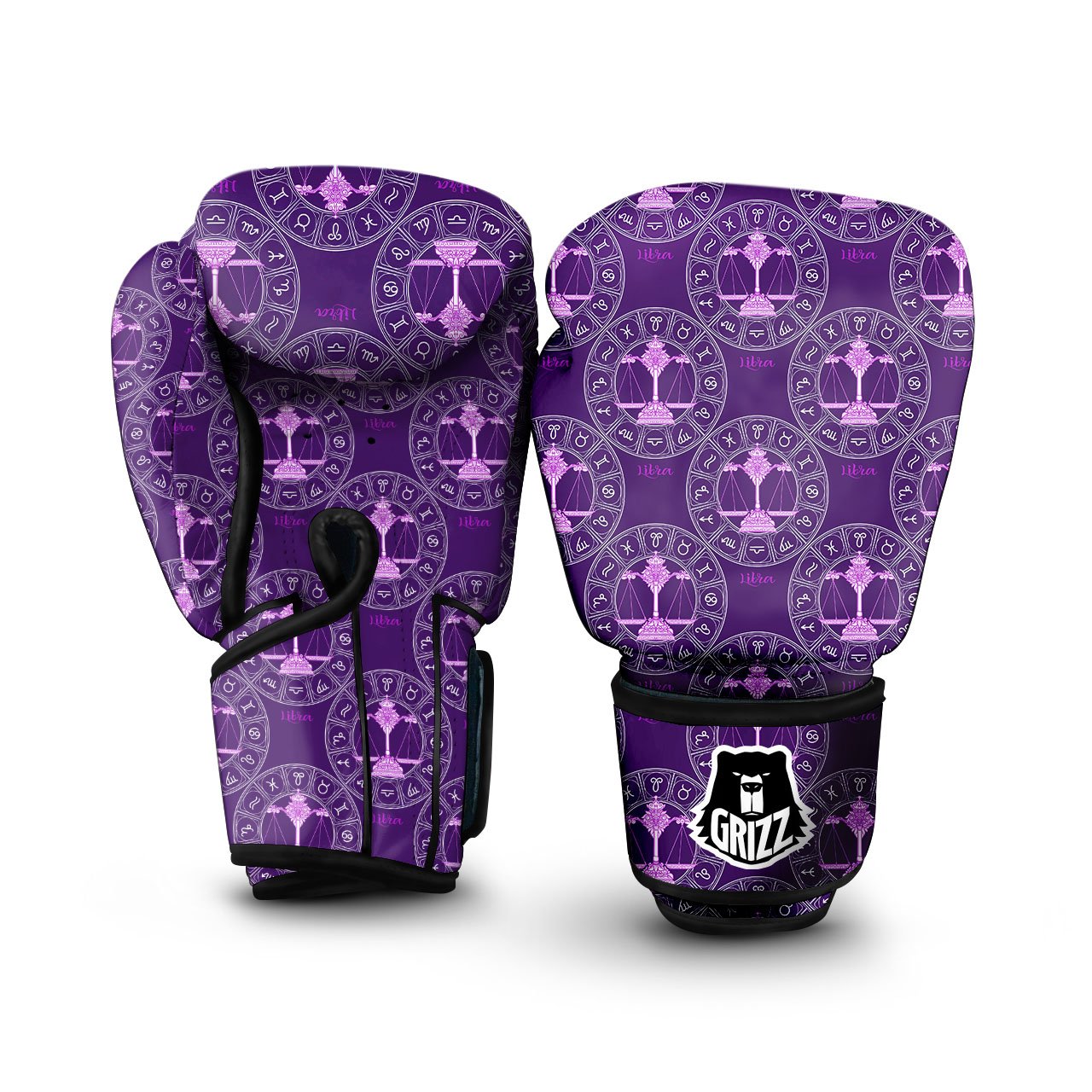 Zodiac Libra Purple Print Pattern Boxing Gloves-grizzshop