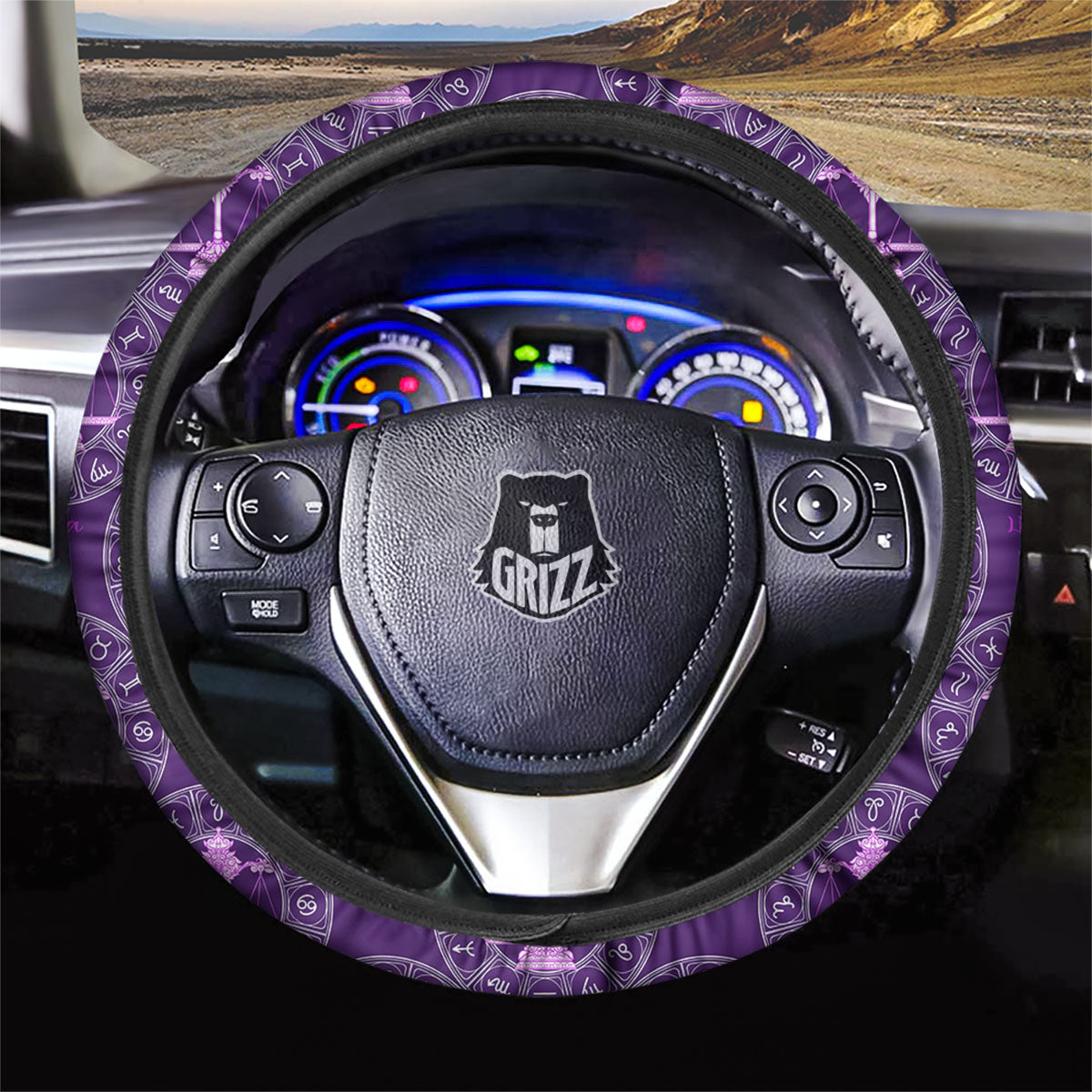 Zodiac Libra Purple Print Pattern Car Steering Wheel Cover-grizzshop