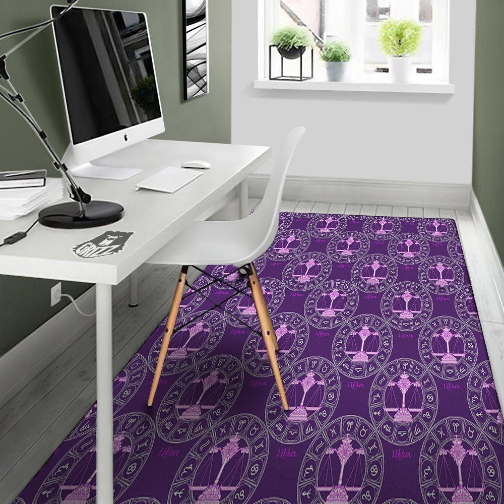 Zodiac Libra Purple Print Pattern Floor Mat-grizzshop