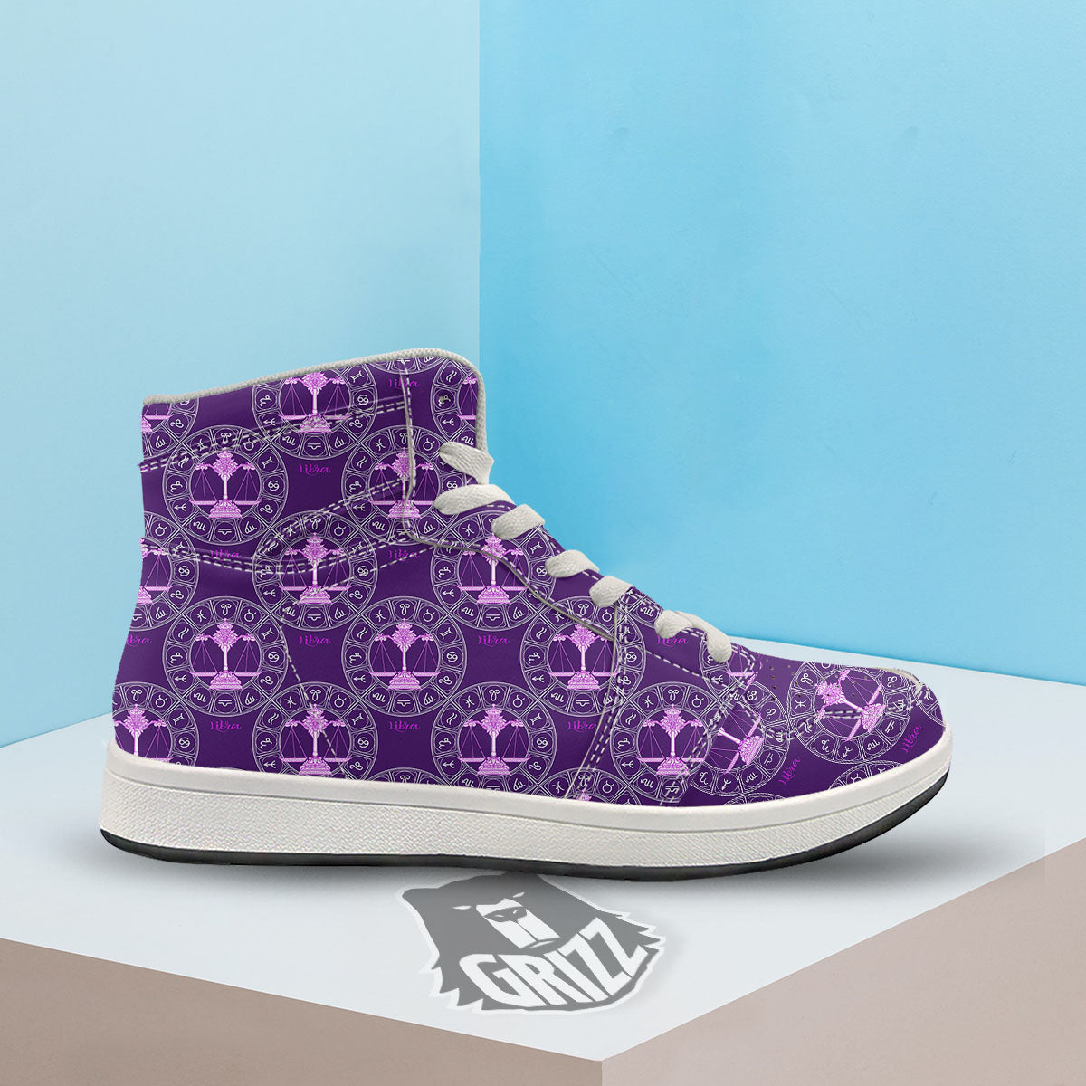 Zodiac Libra Purple Print Pattern High Top Sneakers-grizzshop