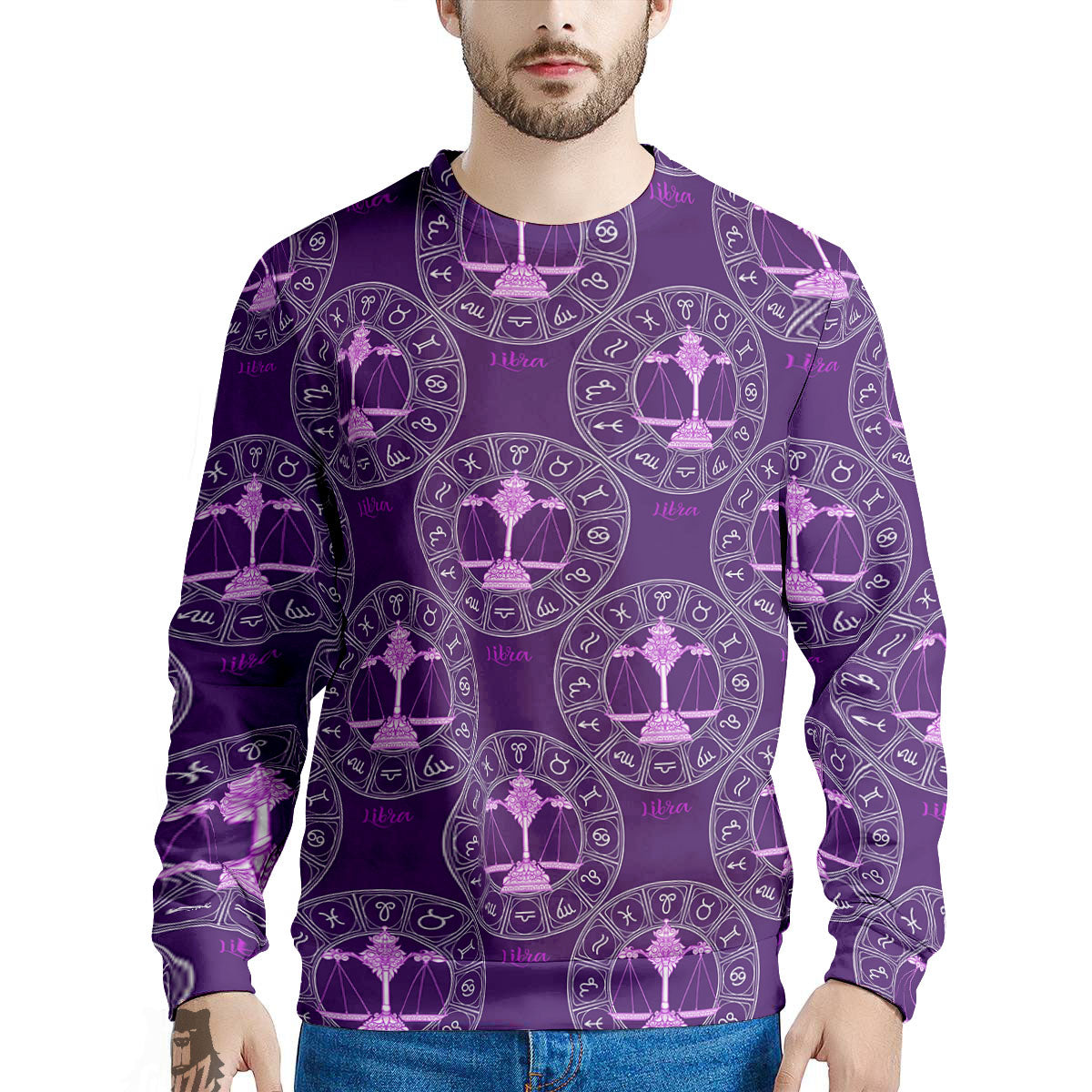 Zodiac Libra Purple Print Pattern Men's Sweatshirt-grizzshop