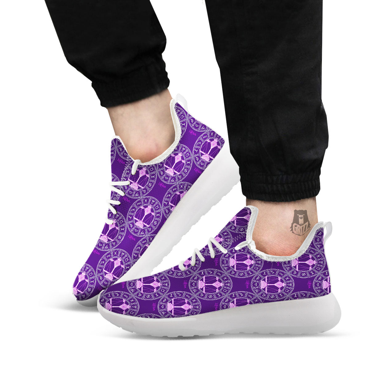 Zodiac Libra Purple Print Pattern White Athletic Shoes-grizzshop