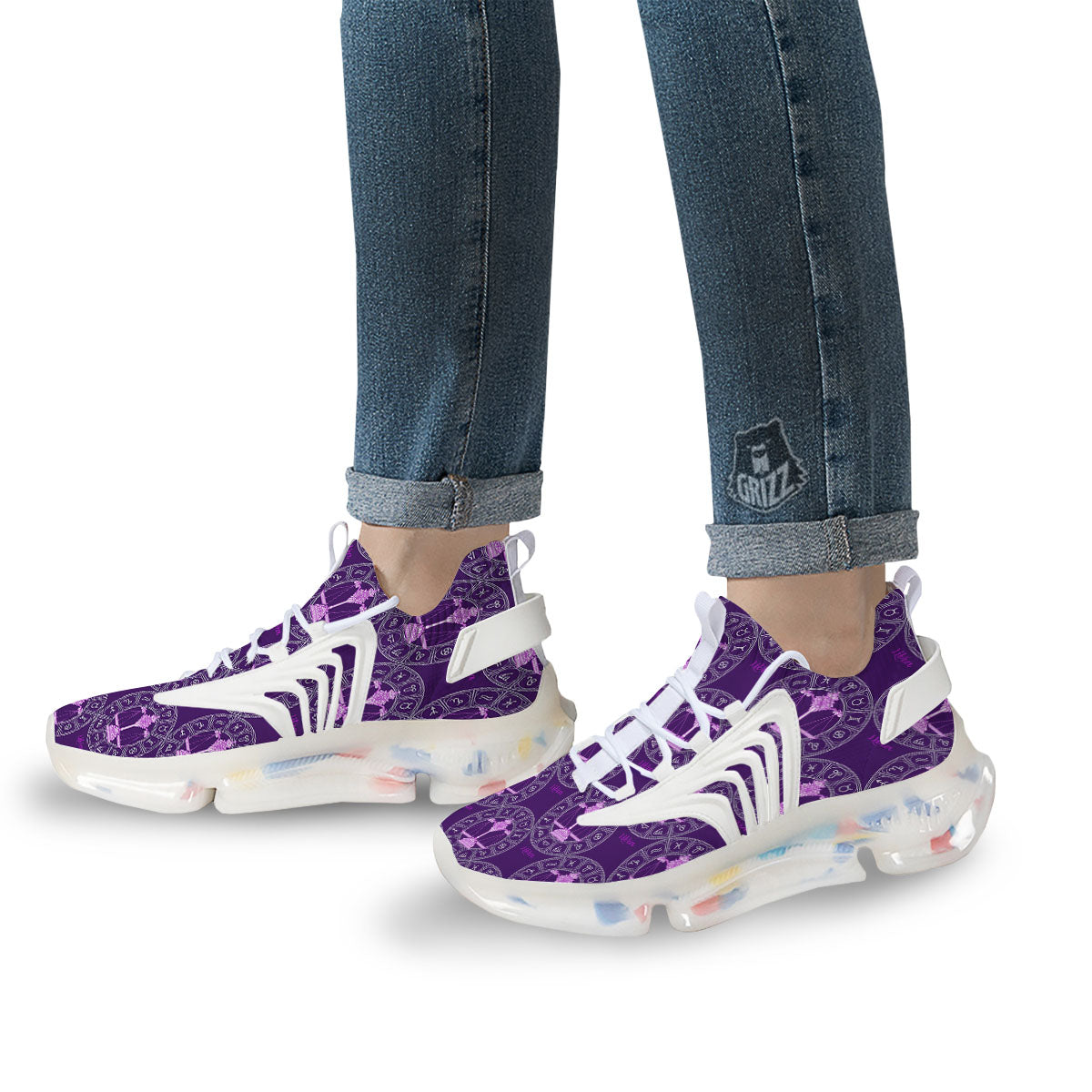 Zodiac Libra Purple Print Pattern White Gym Shoes-grizzshop