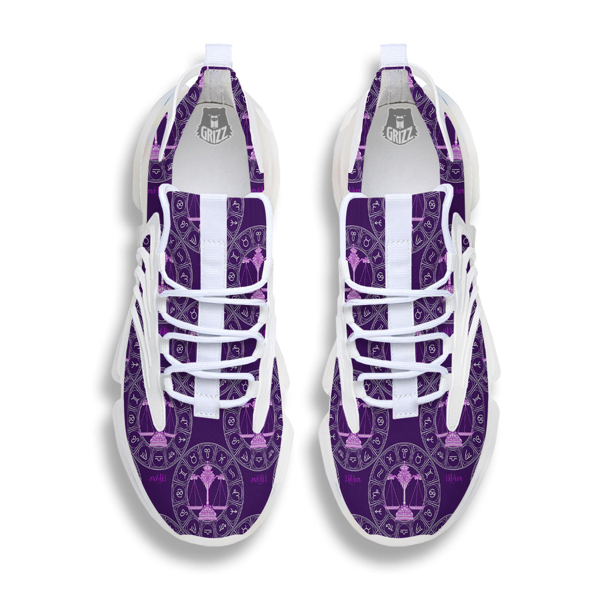 Zodiac Libra Purple Print Pattern White Gym Shoes-grizzshop