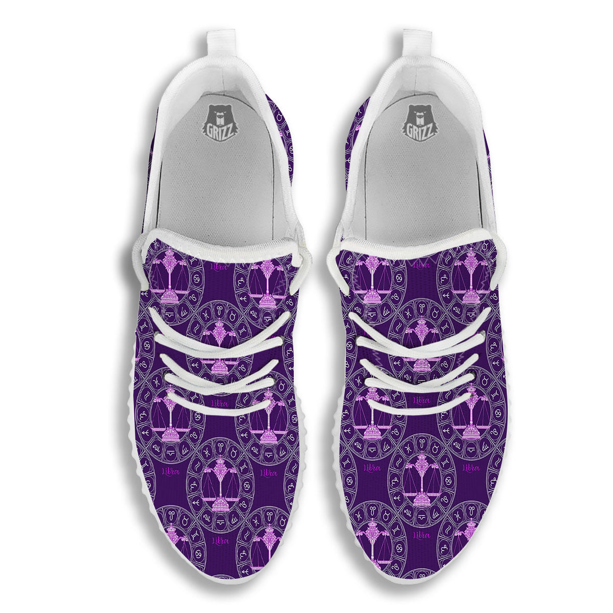 Zodiac Libra Purple Print Pattern White Walking Shoes-grizzshop