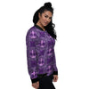 Zodiac Libra Purple Print Pattern Women's Bomber Jacket-grizzshop