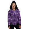 Zodiac Libra Purple Print Pattern Women's Bomber Jacket-grizzshop