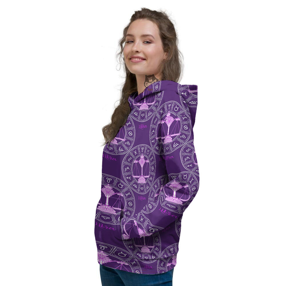 Zodiac Libra Purple Print Pattern Women's Hoodie-grizzshop