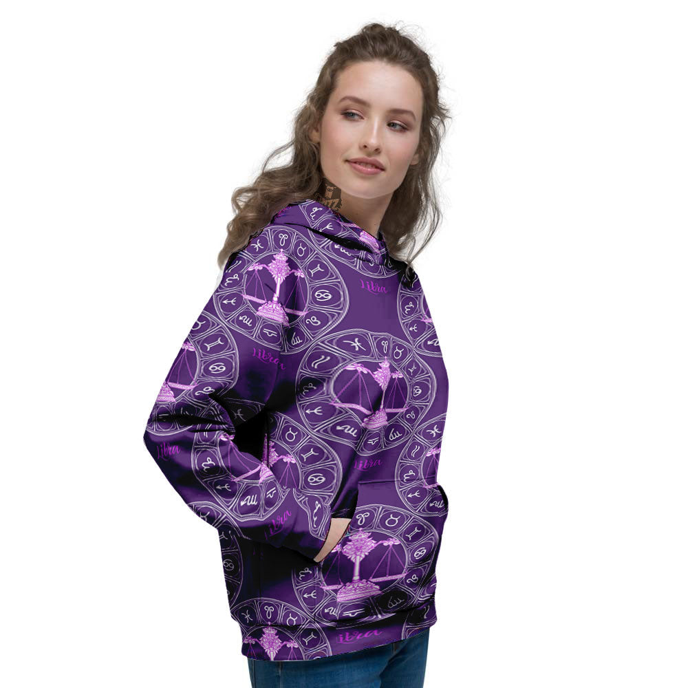 Zodiac Libra Purple Print Pattern Women's Hoodie-grizzshop