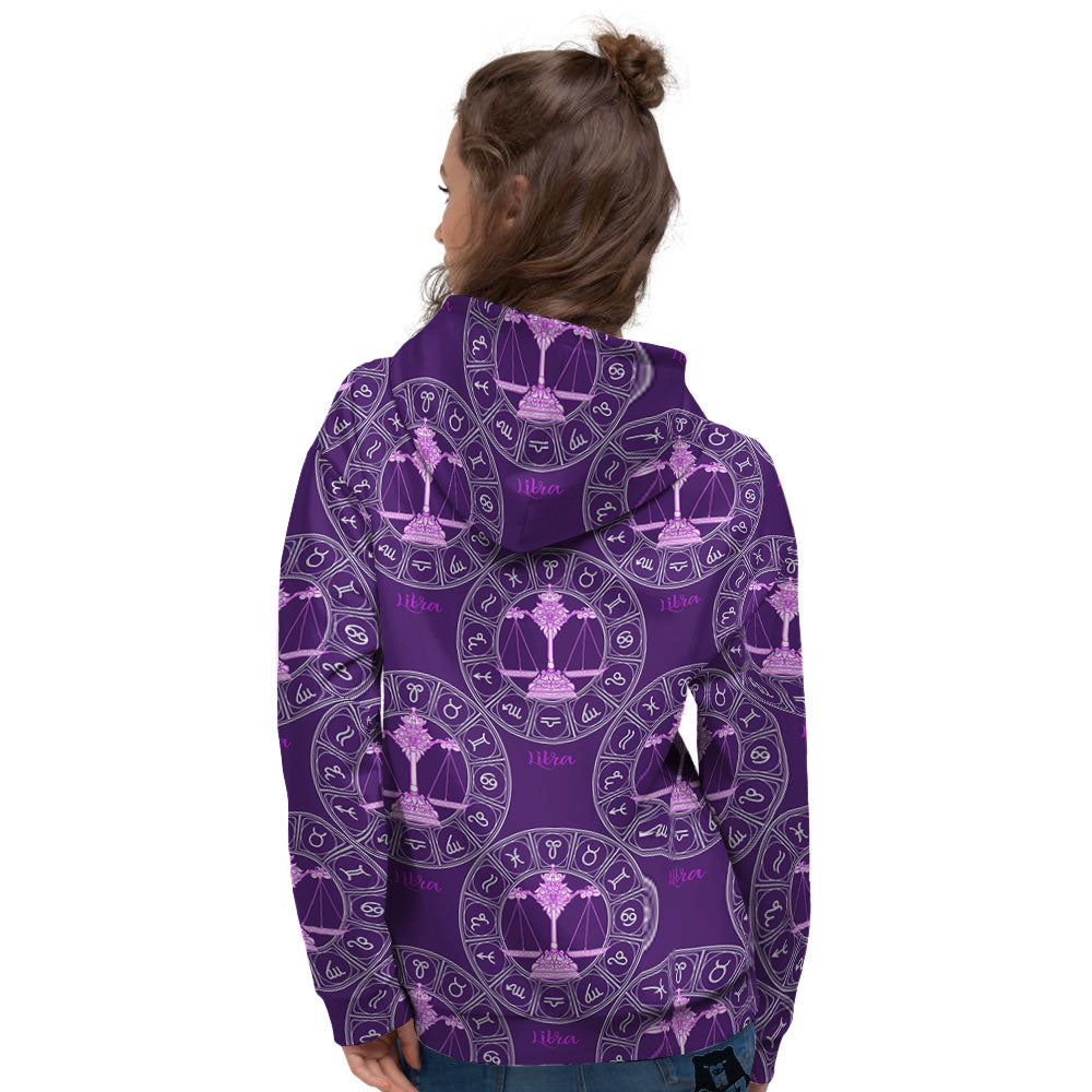 Zodiac Libra Purple Print Pattern Women's Hoodie-grizzshop