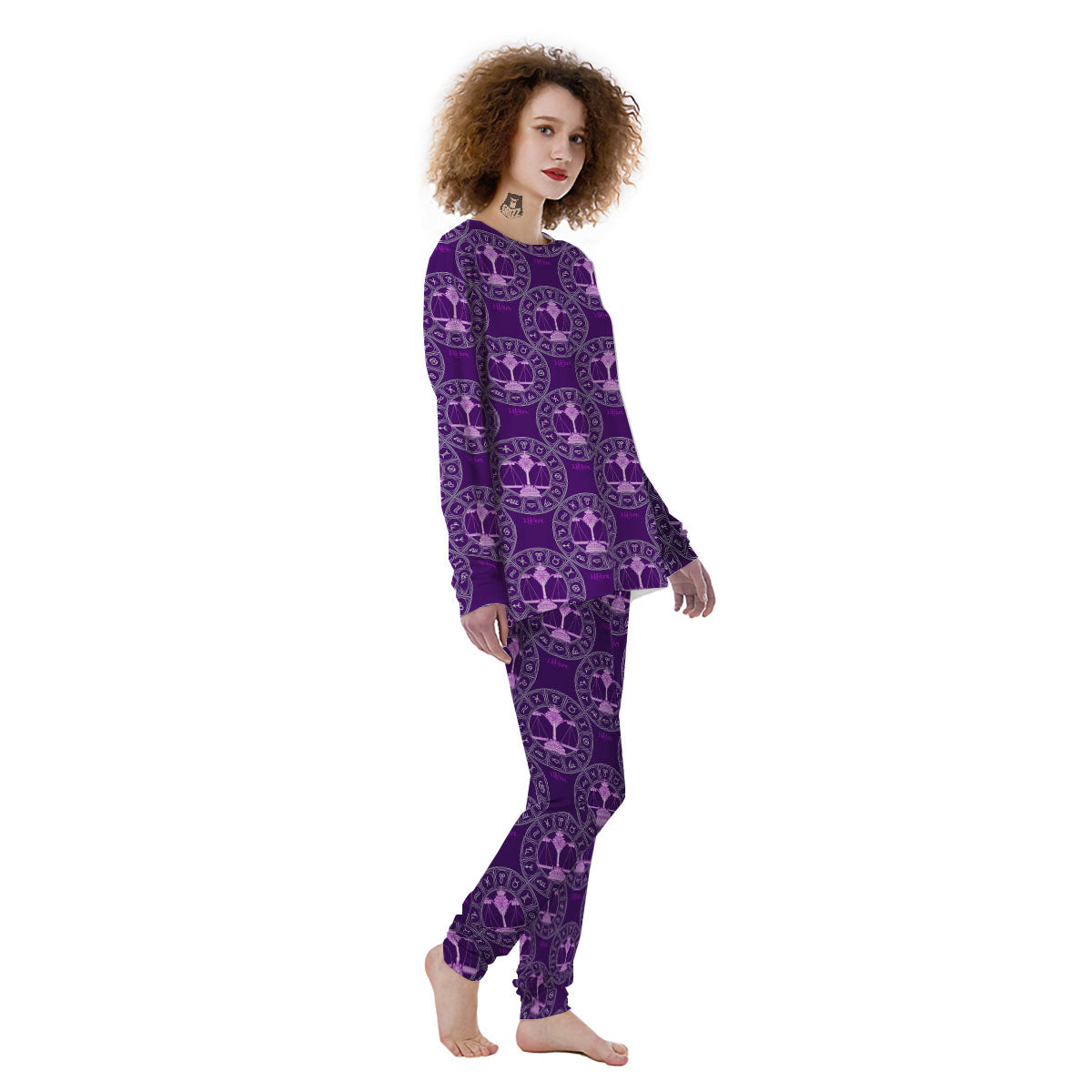 Zodiac Libra Purple Print Pattern Women's Pajamas-grizzshop