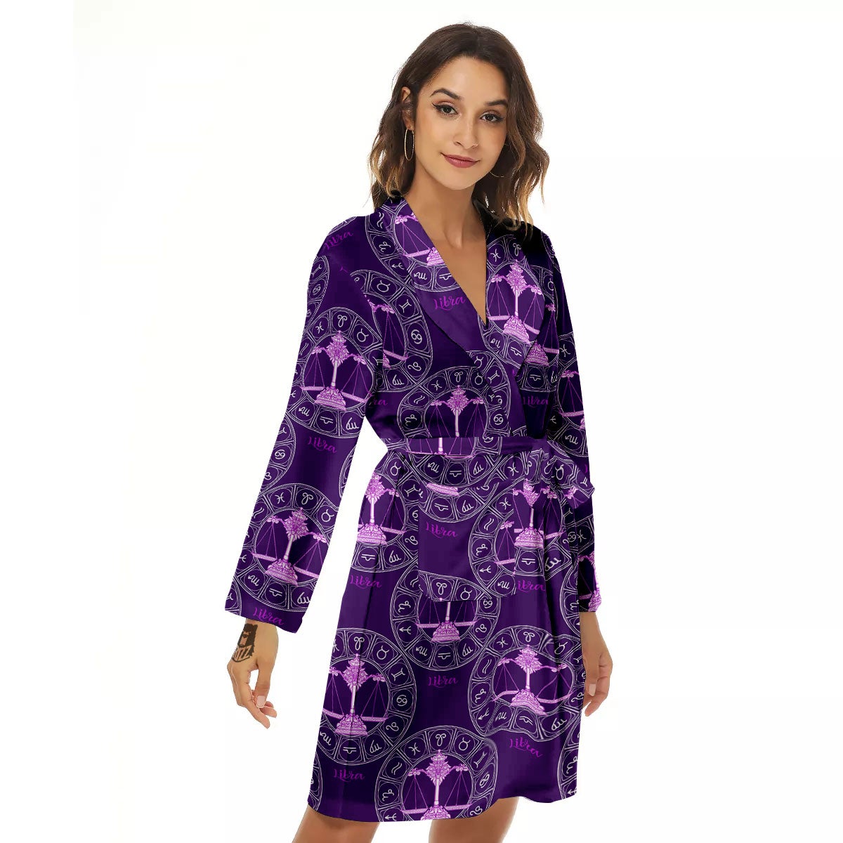 Zodiac Libra Purple Print Pattern Women's Robe-grizzshop