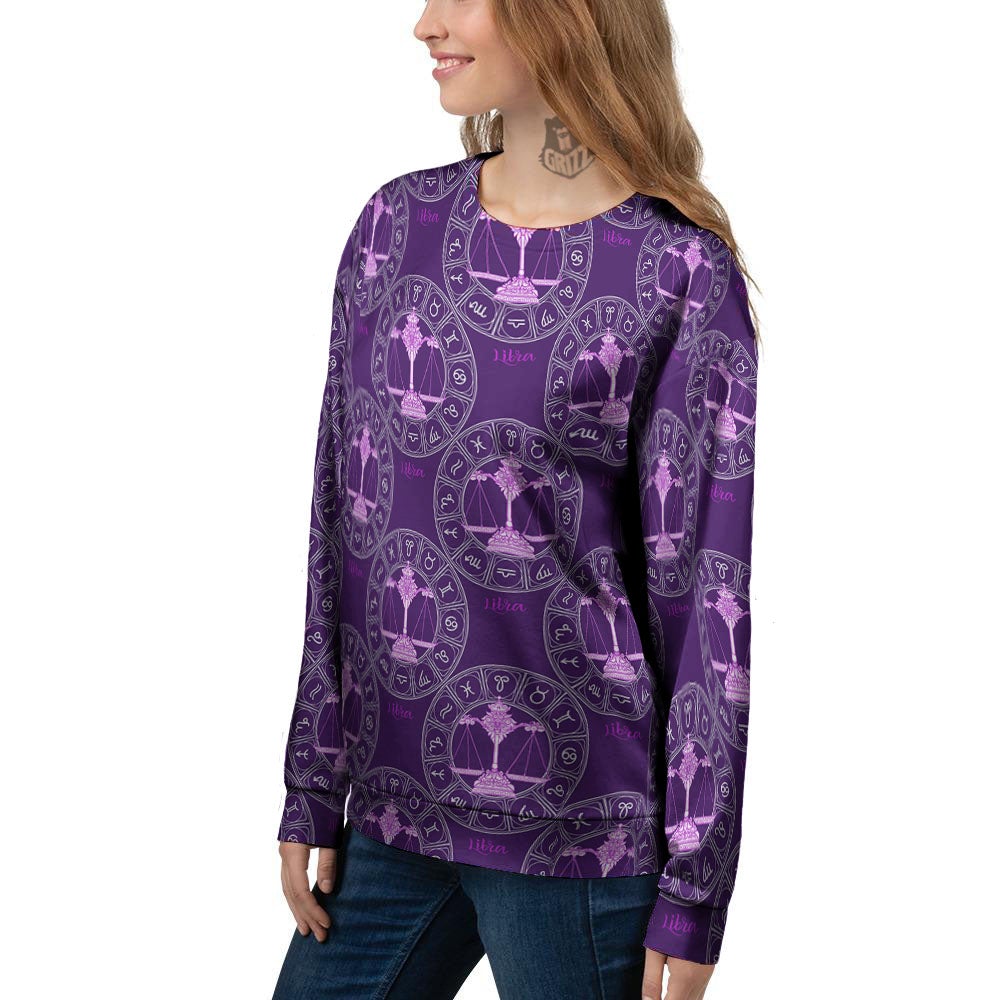 Zodiac Libra Purple Print Pattern Women's Sweatshirt-grizzshop