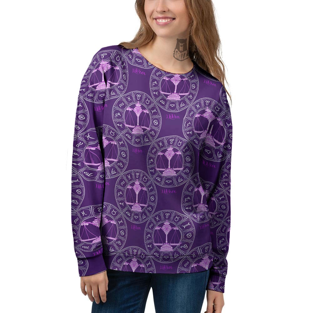 Zodiac Libra Purple Print Pattern Women's Sweatshirt-grizzshop
