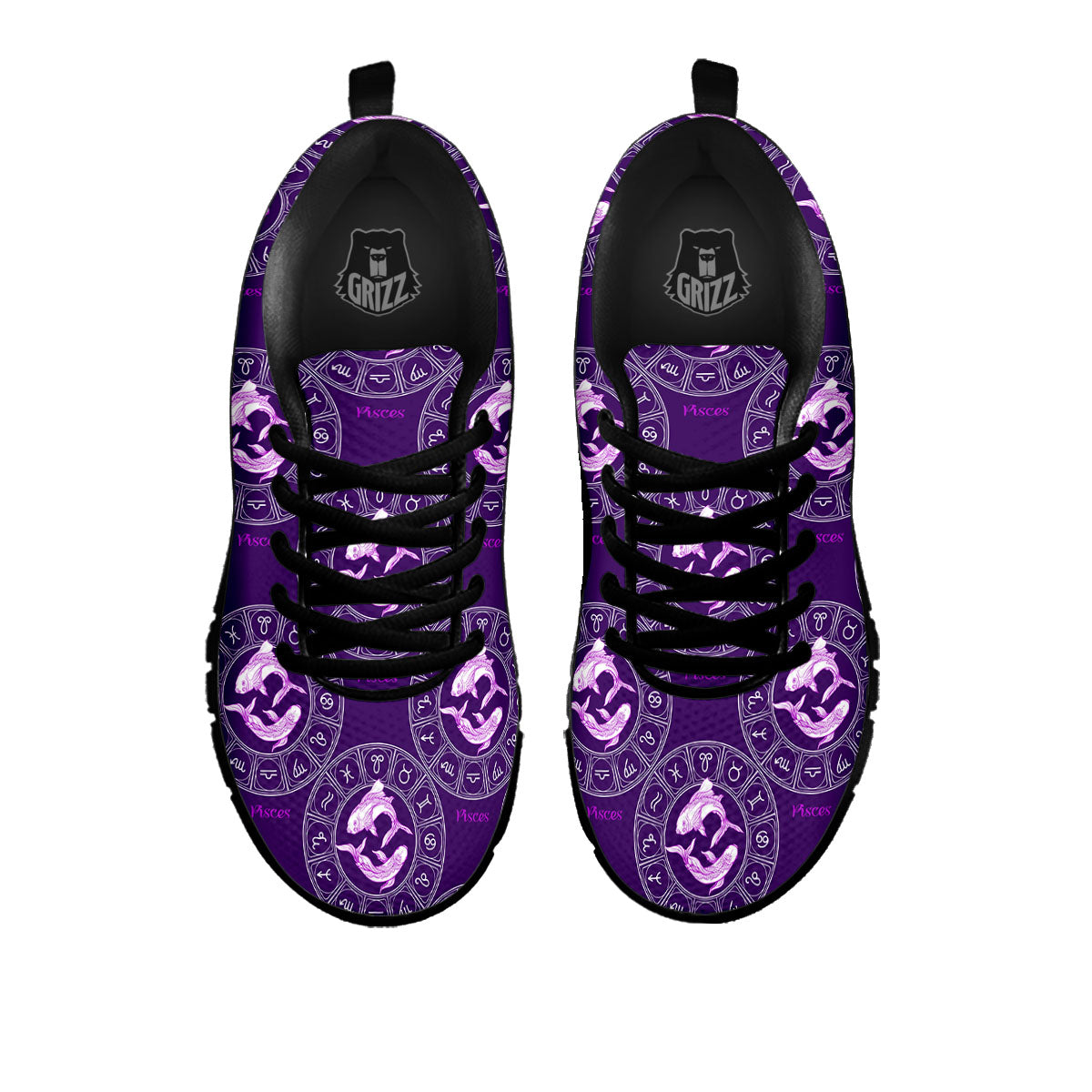 Zodiac Pisces Purple Print Pattern Black Sneaker-grizzshop