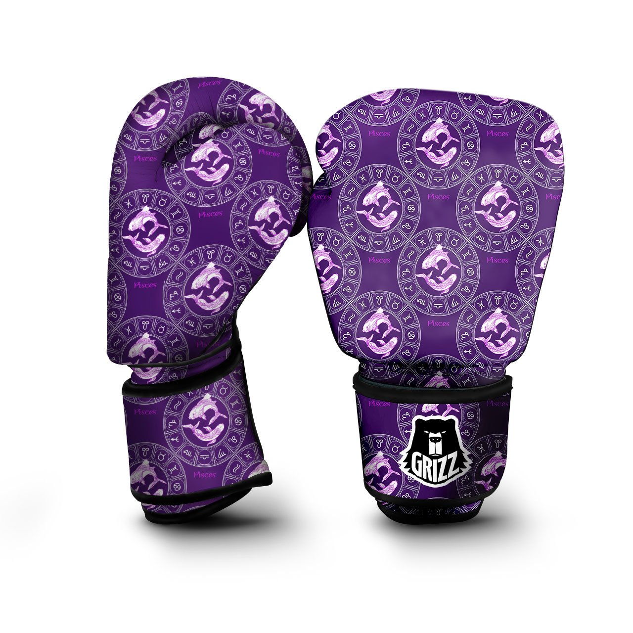 Zodiac Pisces Purple Print Pattern Boxing Gloves-grizzshop