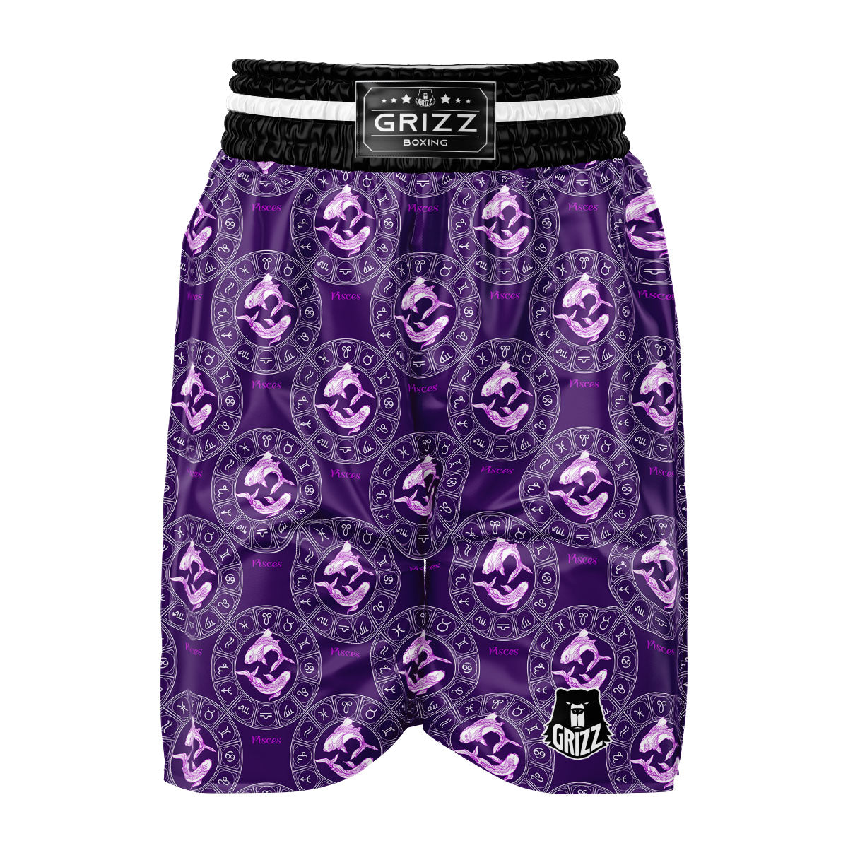 Zodiac Pisces Purple Print Pattern Boxing Shorts-grizzshop