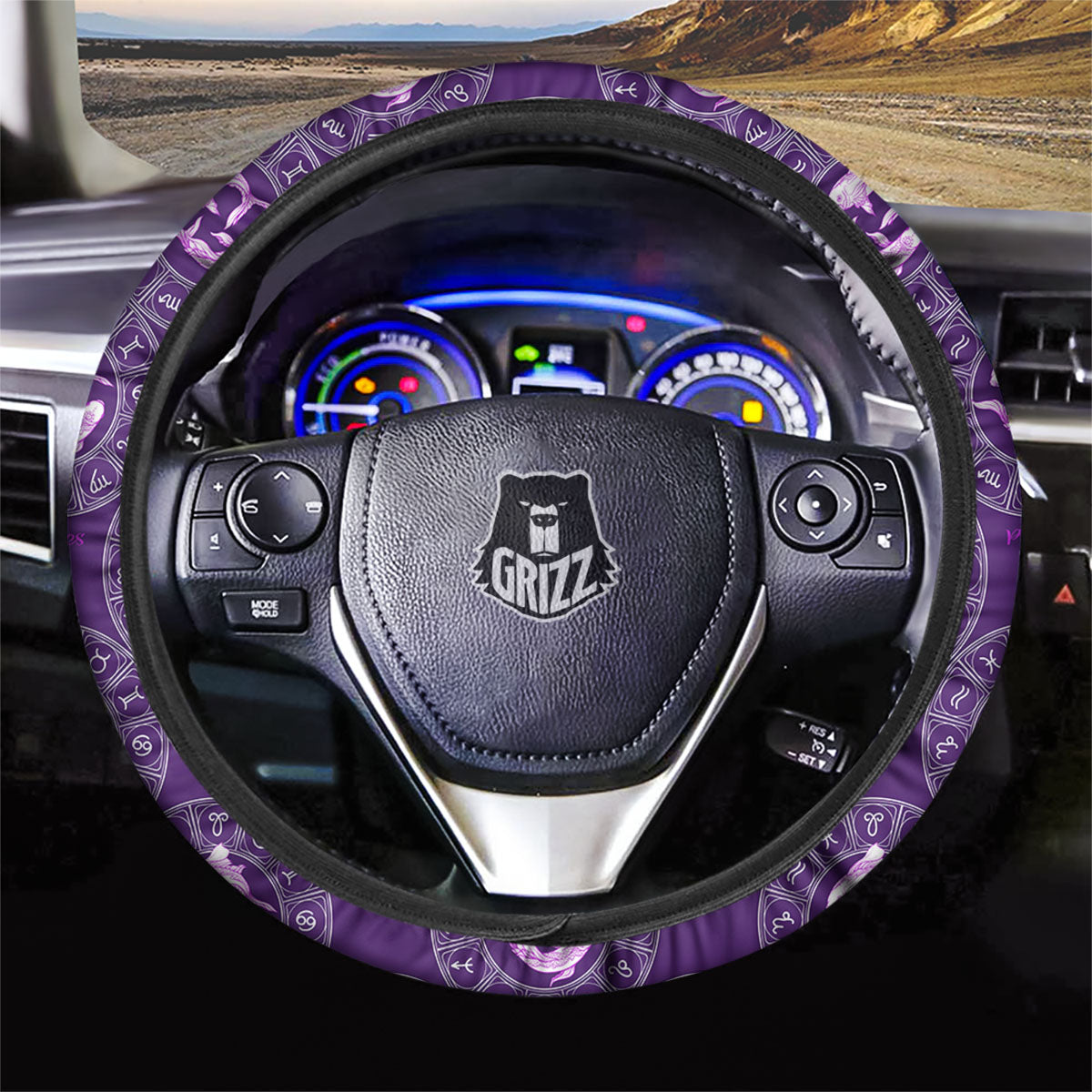 Zodiac Pisces Purple Print Pattern Car Steering Wheel Cover-grizzshop