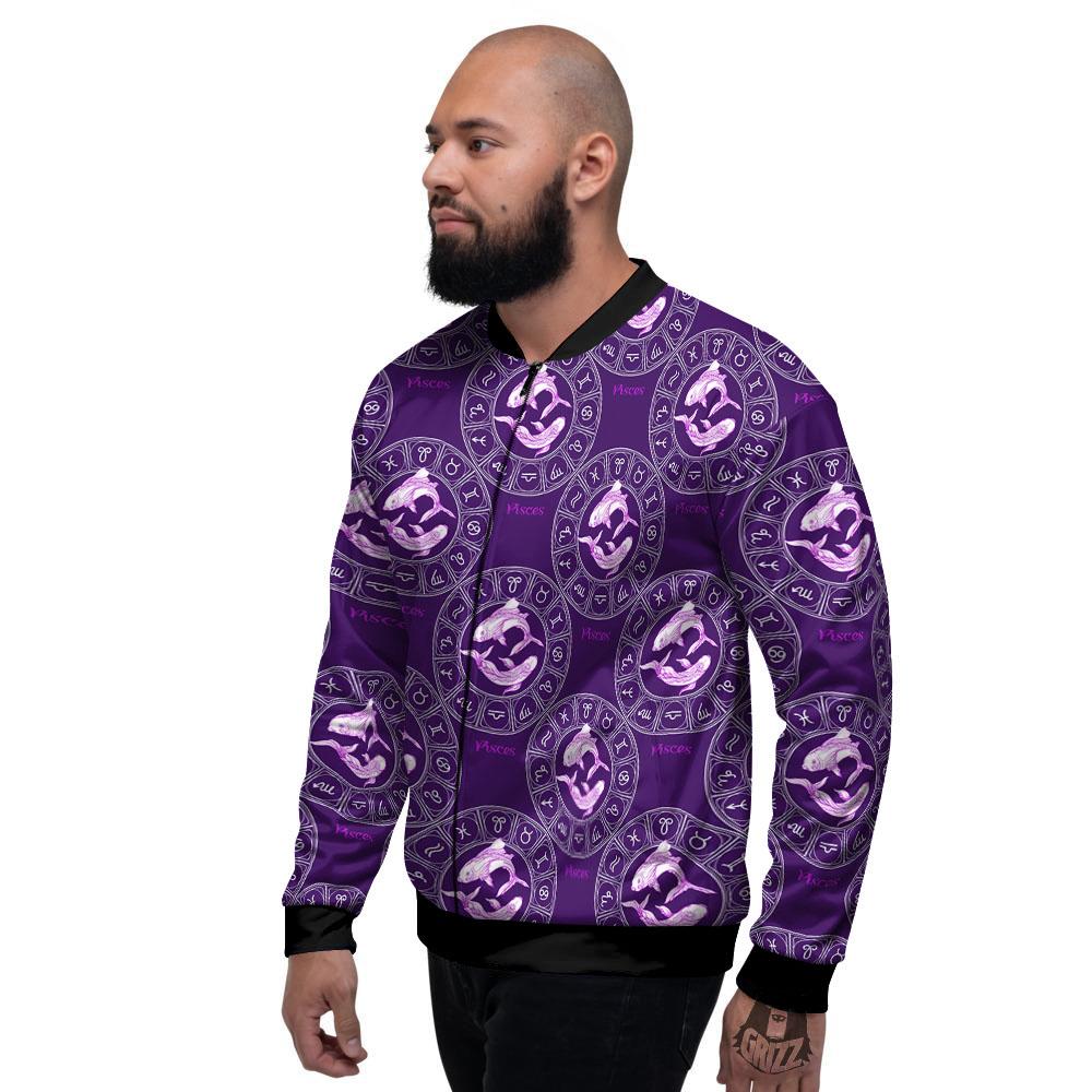Zodiac Pisces Purple Print Pattern Men's Bomber Jacket-grizzshop
