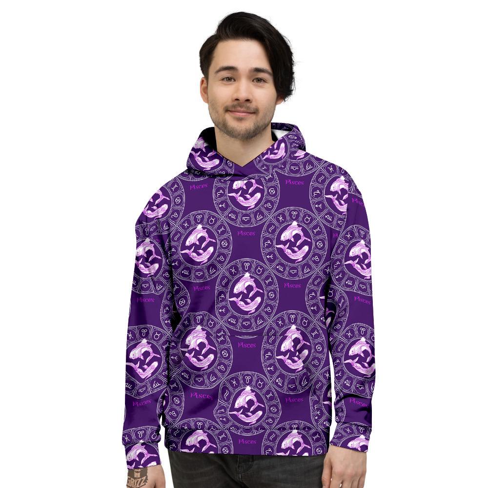 Zodiac Pisces Purple Print Pattern Men's Hoodie-grizzshop