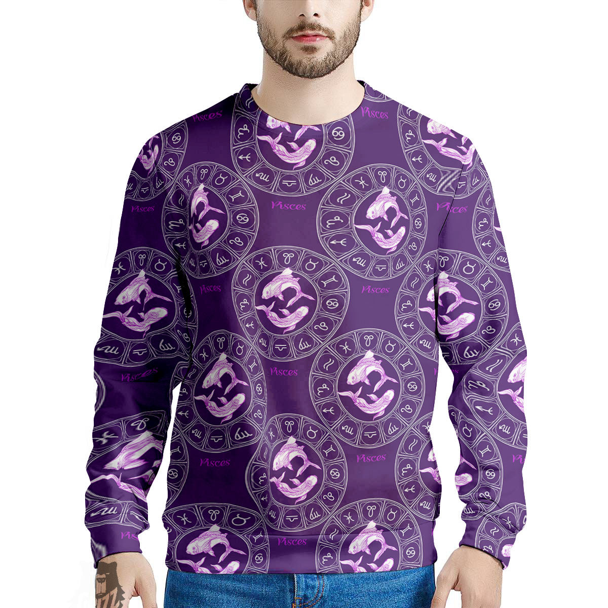 Zodiac Pisces Purple Print Pattern Men's Sweatshirt-grizzshop
