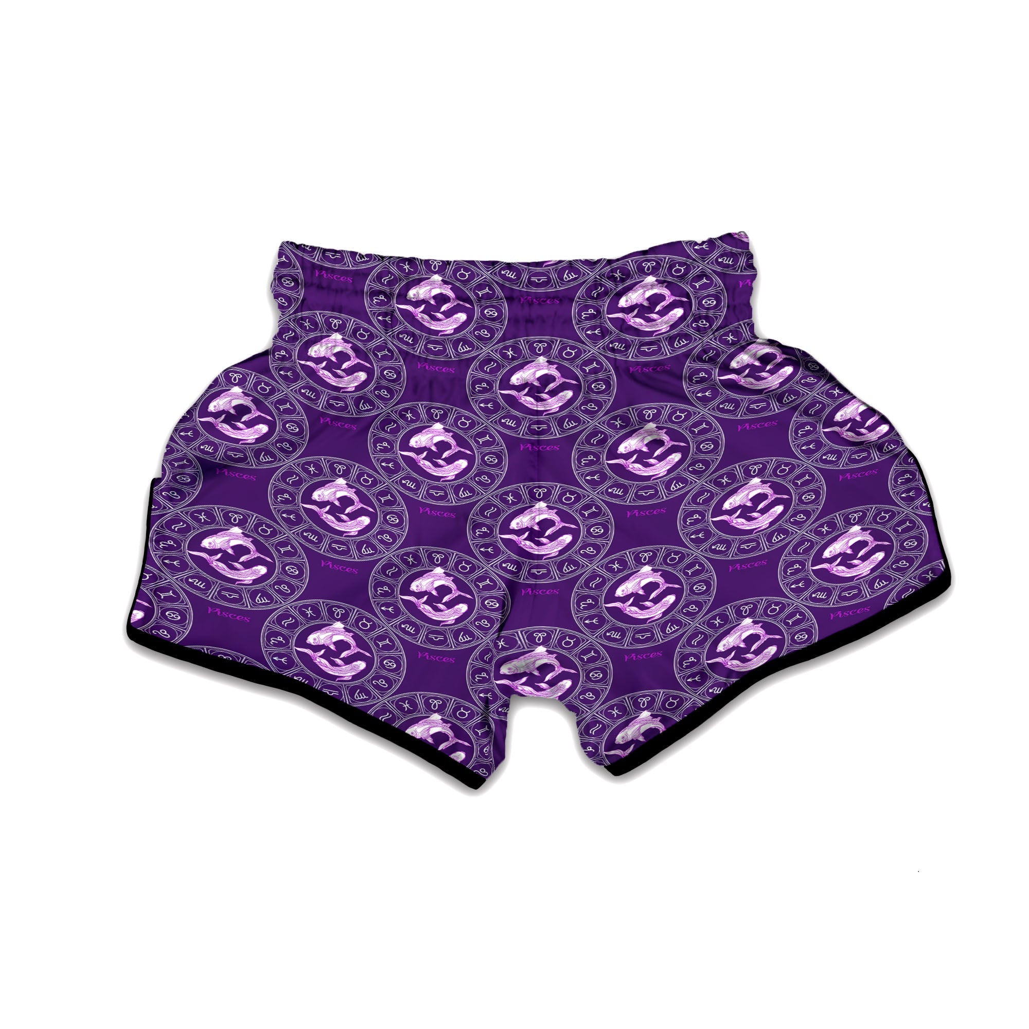 Zodiac Pisces Purple Print Pattern Muay Thai Boxing Shorts-grizzshop