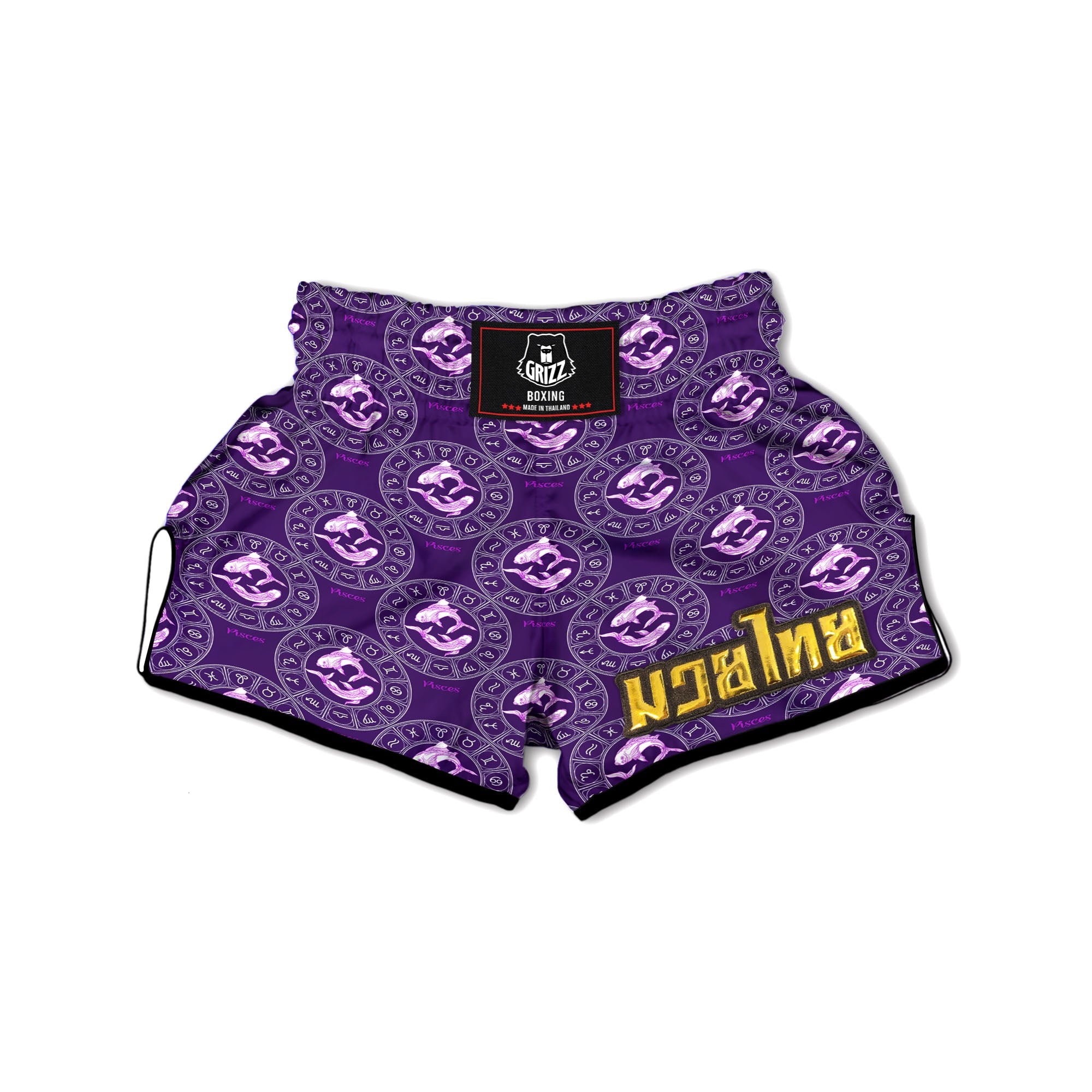 Zodiac Pisces Purple Print Pattern Muay Thai Boxing Shorts-grizzshop