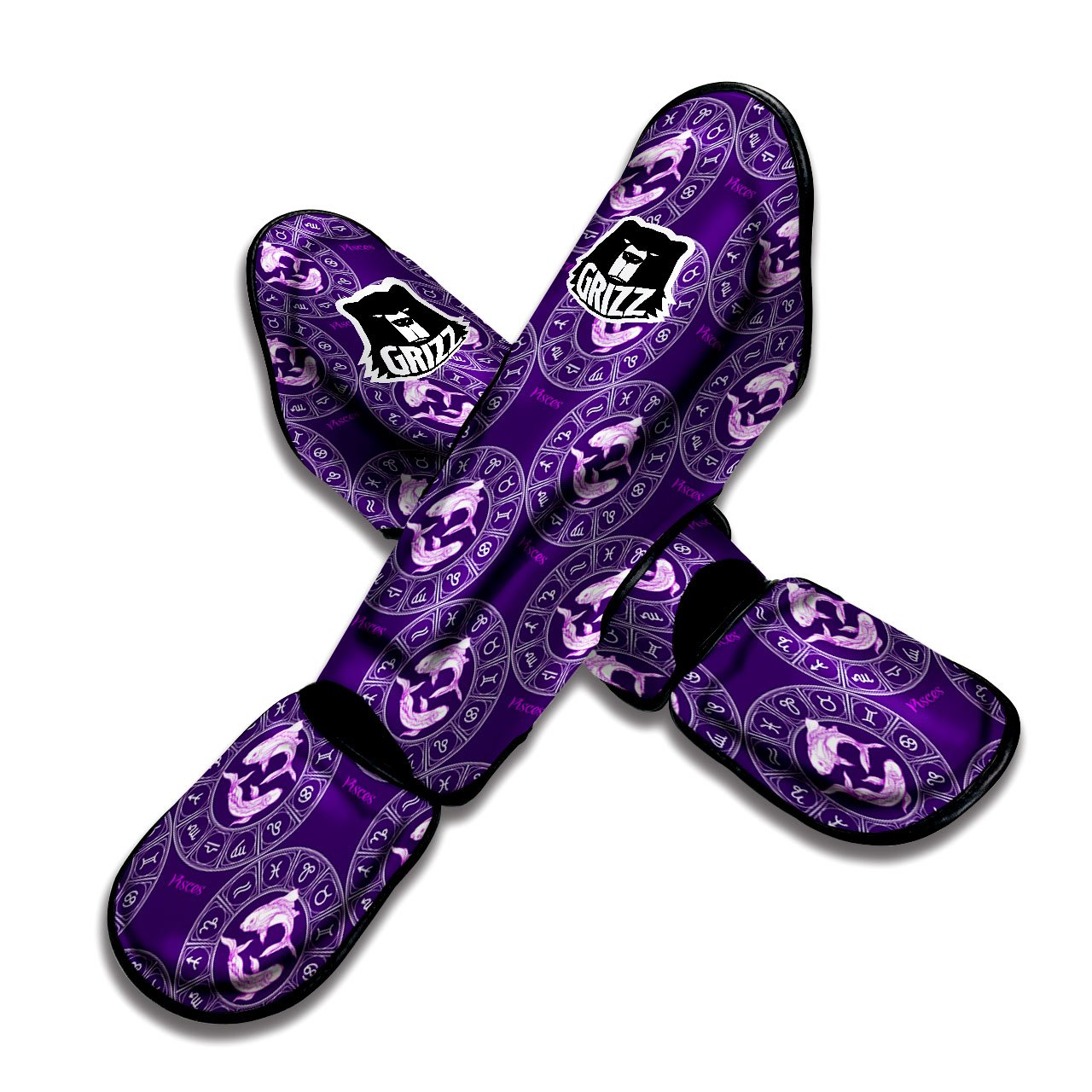 Zodiac Pisces Purple Print Pattern Muay Thai Shin Guards-grizzshop