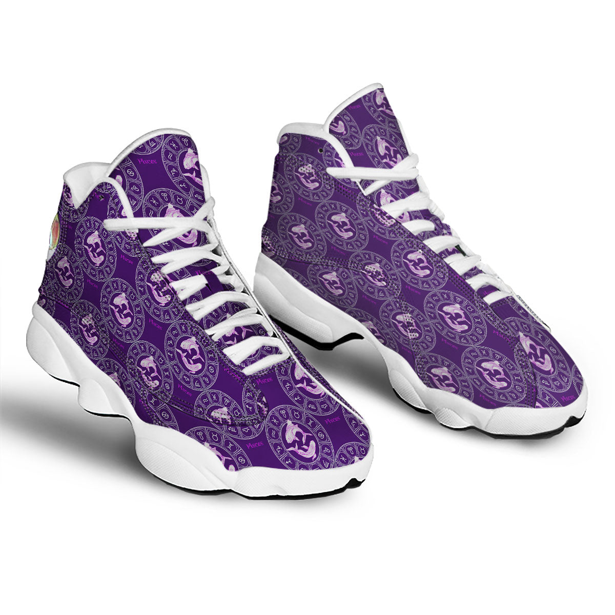 Zodiac Pisces Purple Print Pattern White Basketball Shoes-grizzshop