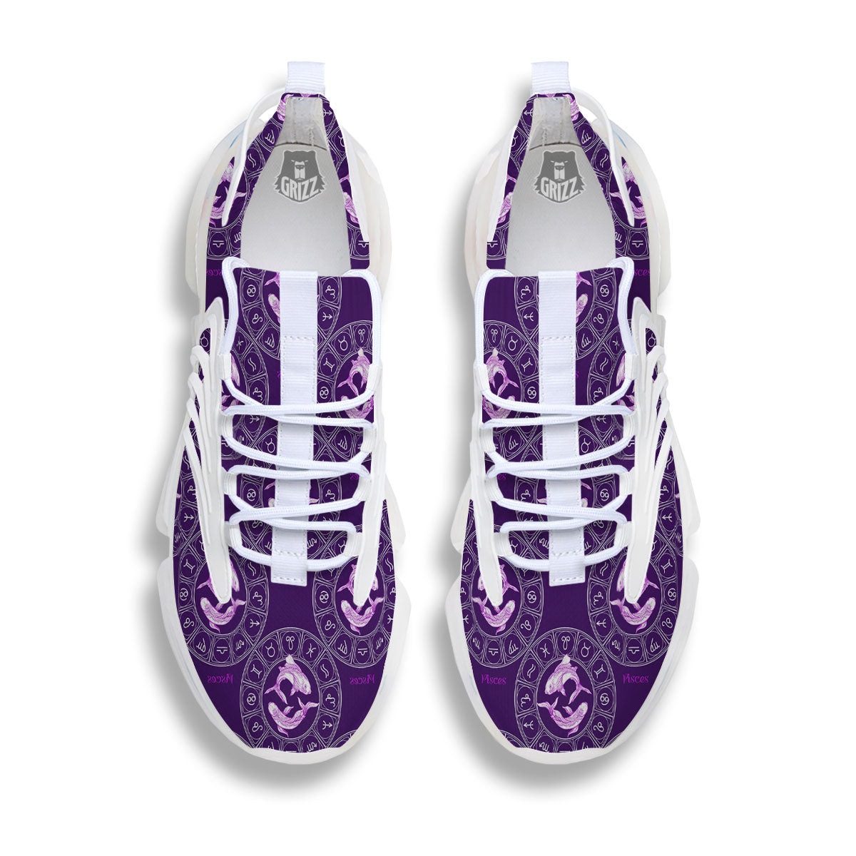 Zodiac Pisces Purple Print Pattern White Gym Shoes-grizzshop