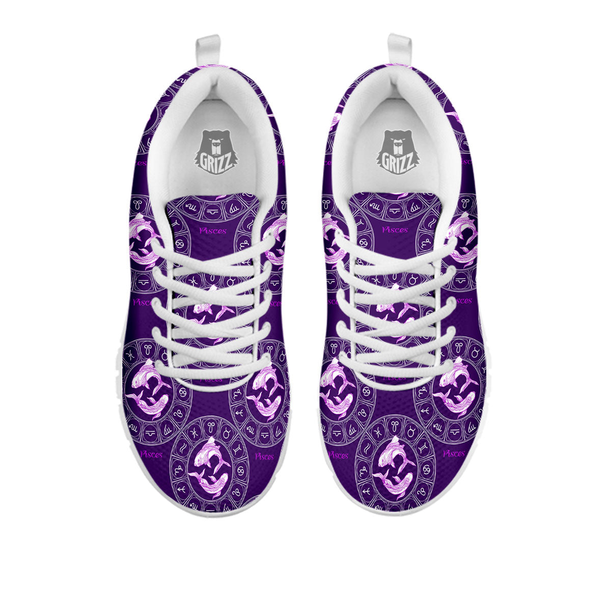 Zodiac Pisces Purple Print Pattern White Sneaker-grizzshop