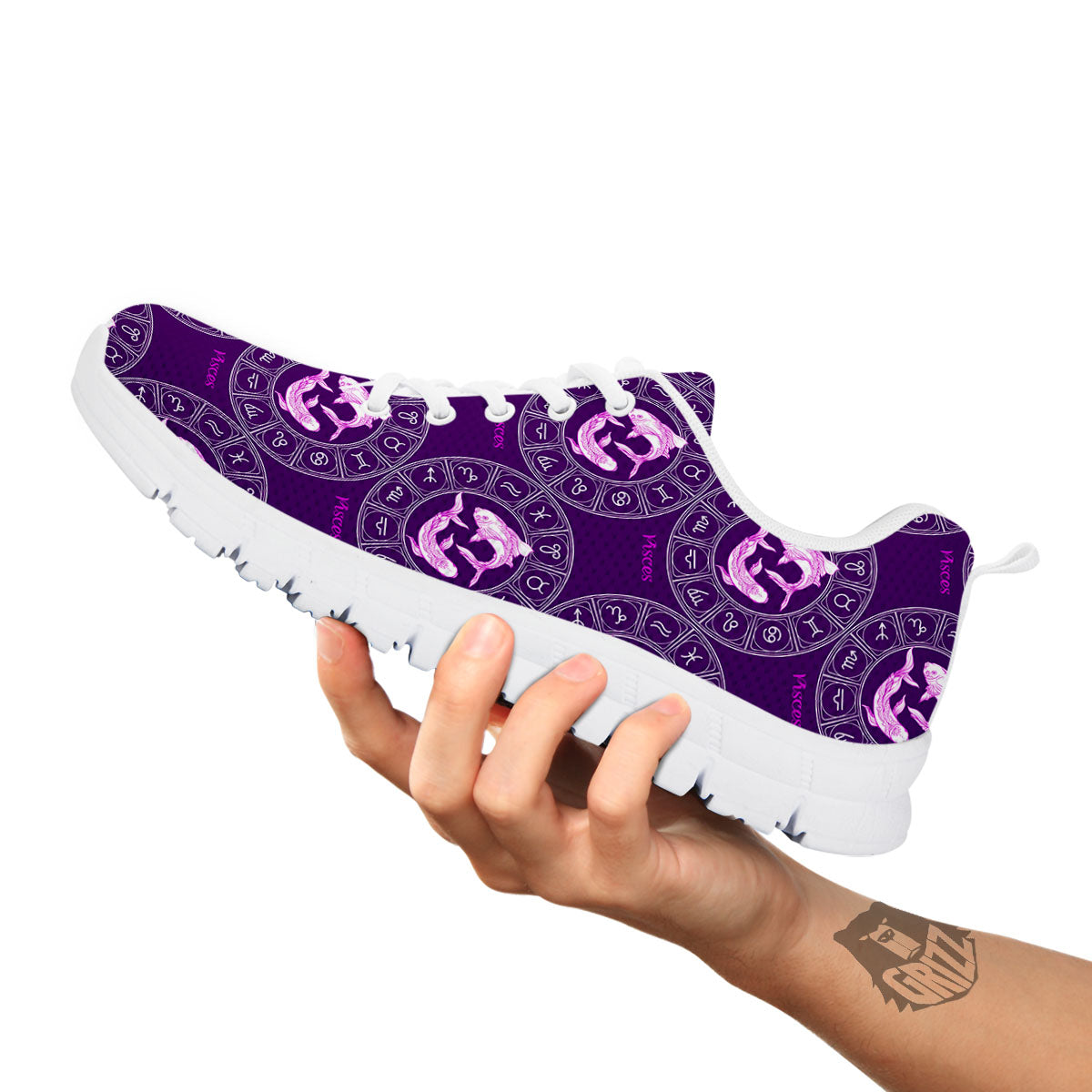 Zodiac Pisces Purple Print Pattern White Sneaker-grizzshop