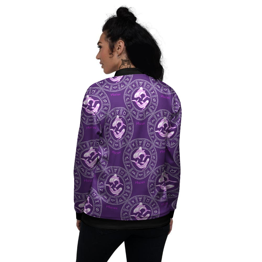 Zodiac Pisces Purple Print Pattern Women's Bomber Jacket-grizzshop