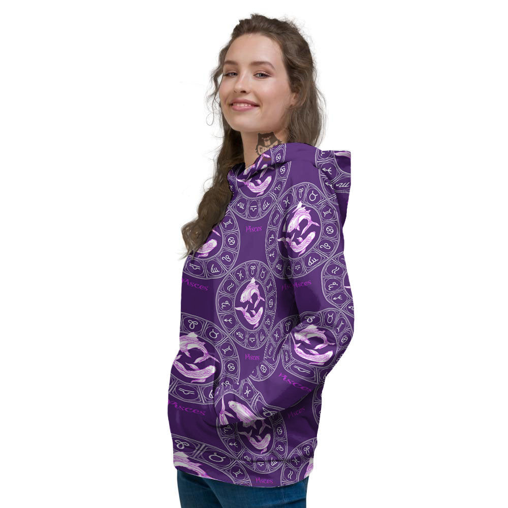 Zodiac Pisces Purple Print Pattern Women's Hoodie-grizzshop
