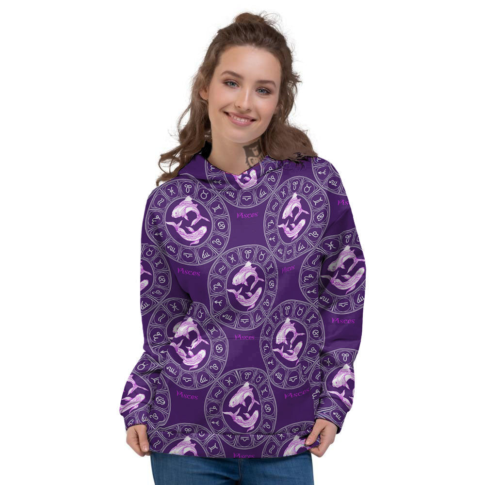 Zodiac Pisces Purple Print Pattern Women's Hoodie-grizzshop