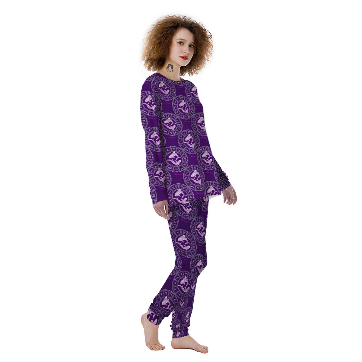 Zodiac Pisces Purple Print Pattern Women's Pajamas-grizzshop