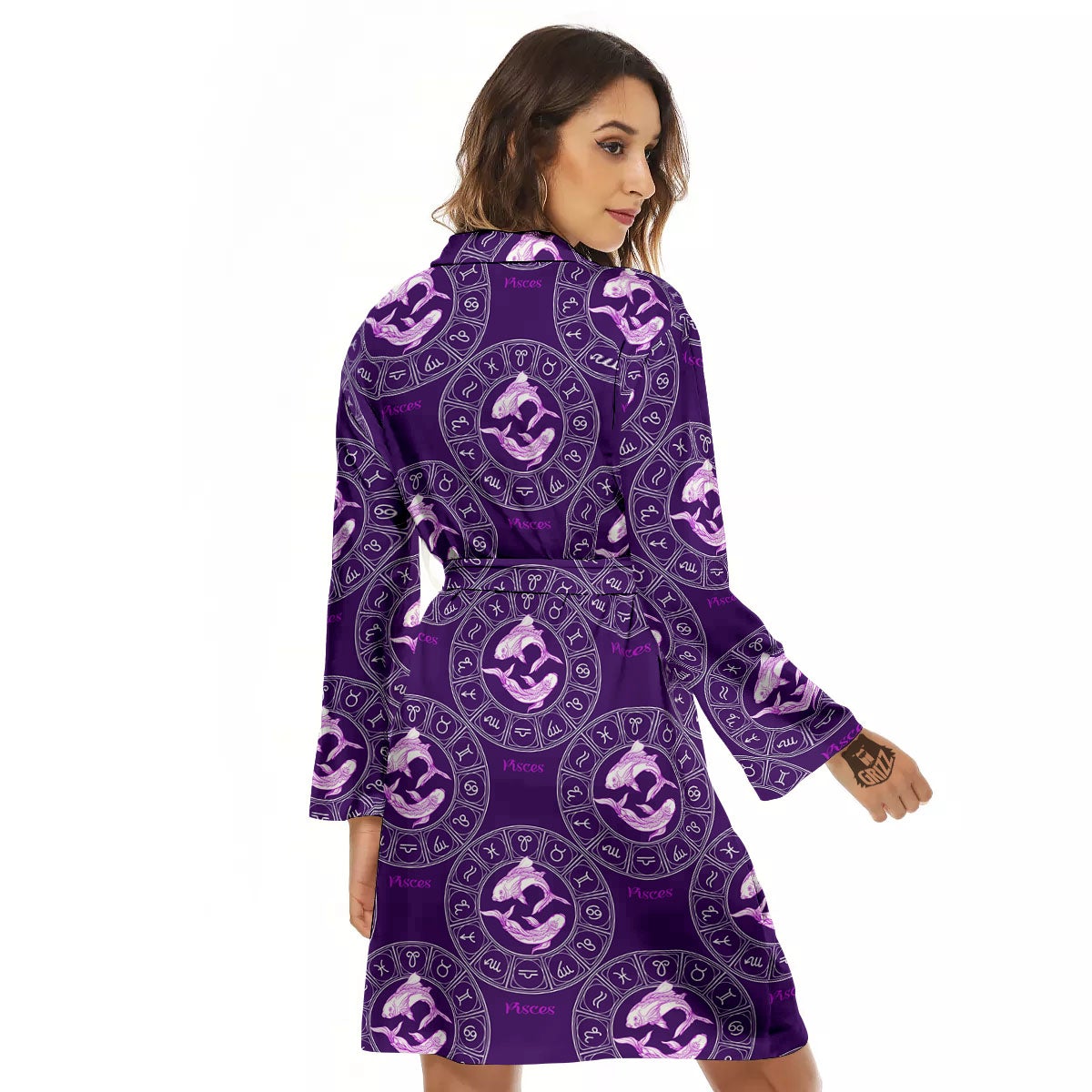 Zodiac Pisces Purple Print Pattern Women's Robe-grizzshop