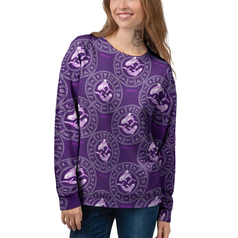 Zodiac Pisces Purple Print Pattern Women's Sweatshirt-grizzshop