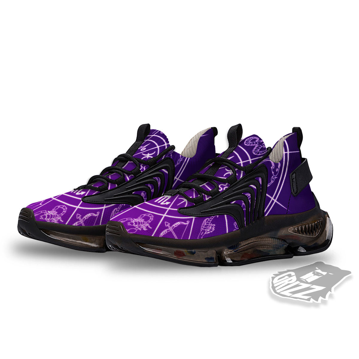 Zodiac Purple And White Signs Print Black Gym Shoes-grizzshop