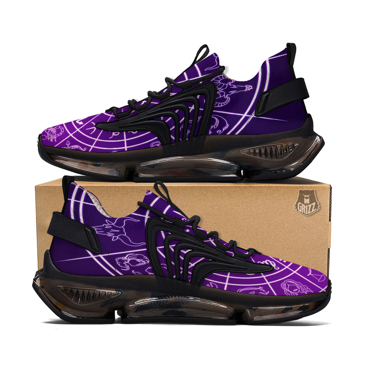 Zodiac Purple And White Signs Print Black Gym Shoes-grizzshop