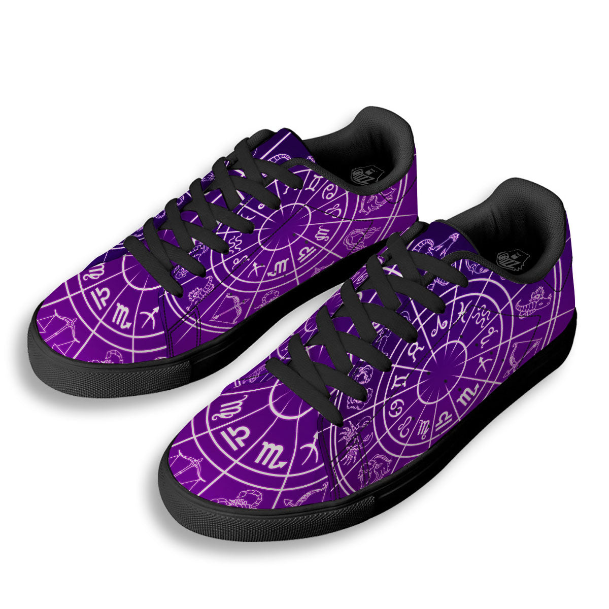 Zodiac Purple And White Signs Print Black Low Top Sneakers-grizzshop