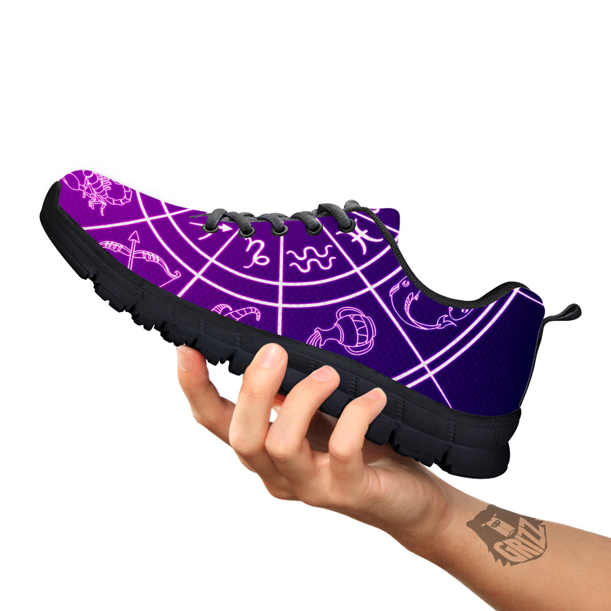 Zodiac Purple And White Signs Print Black Sneaker-grizzshop