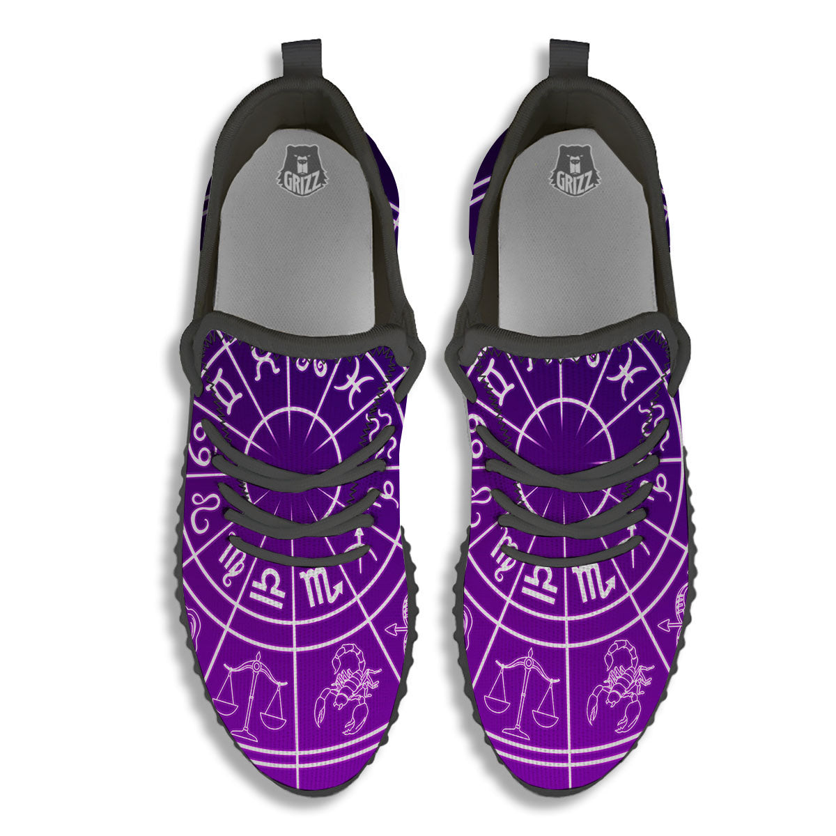 Zodiac Purple And White Signs Print Black Walking Shoes-grizzshop